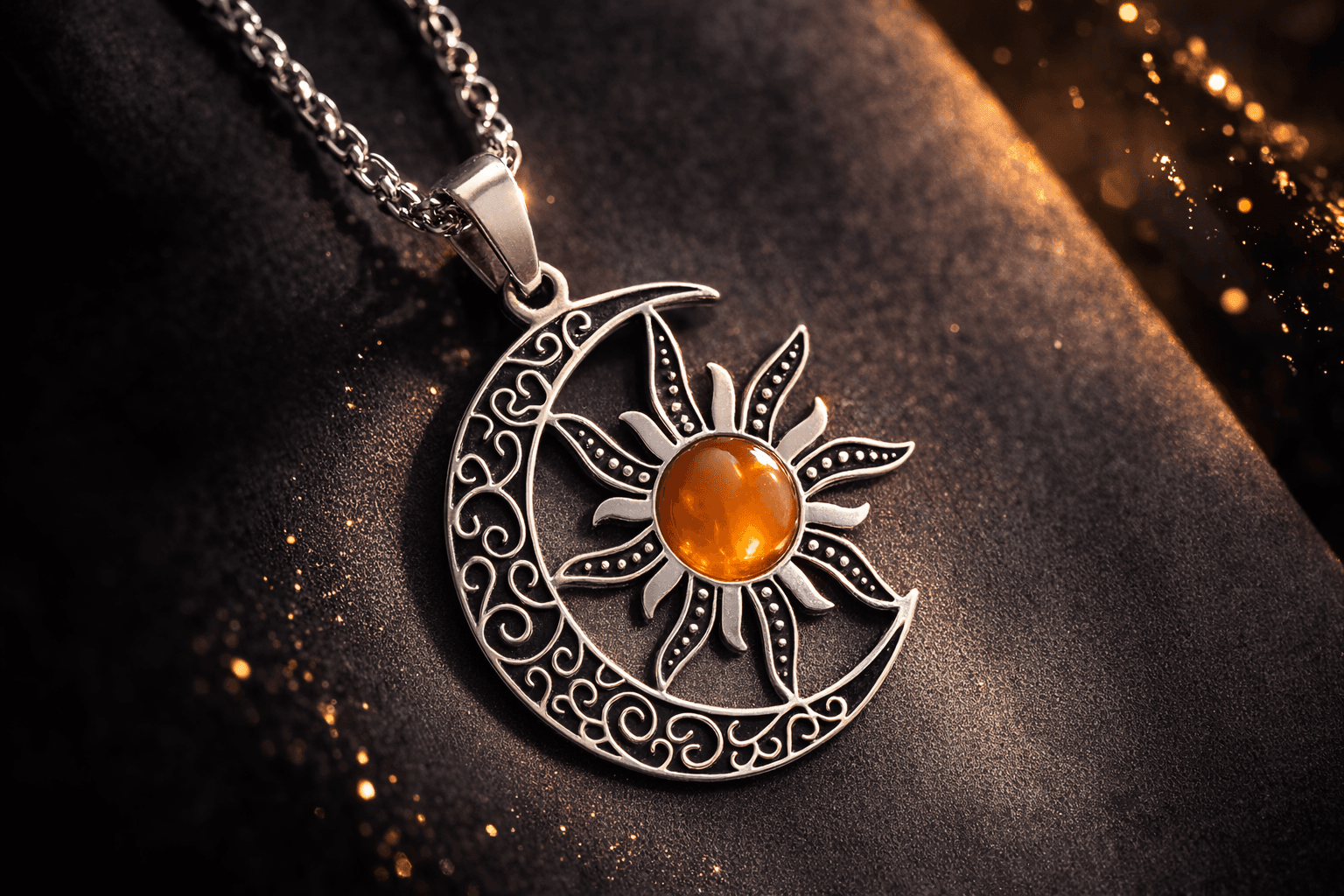 collier pendentif soleil lune en acier inoxydable